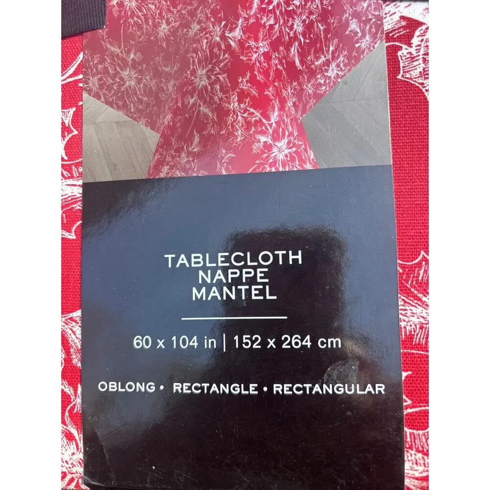 Lauren Ralph Lauren Red Christmas Tablecloth NEW Poinsettia Cotton 60x104 Preppy